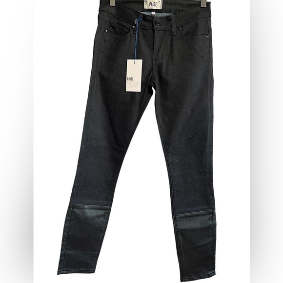 Paige Julia Jean Mixed Media Pant, Faux Leather Ankle, New with Tags - Picture 1 of 7